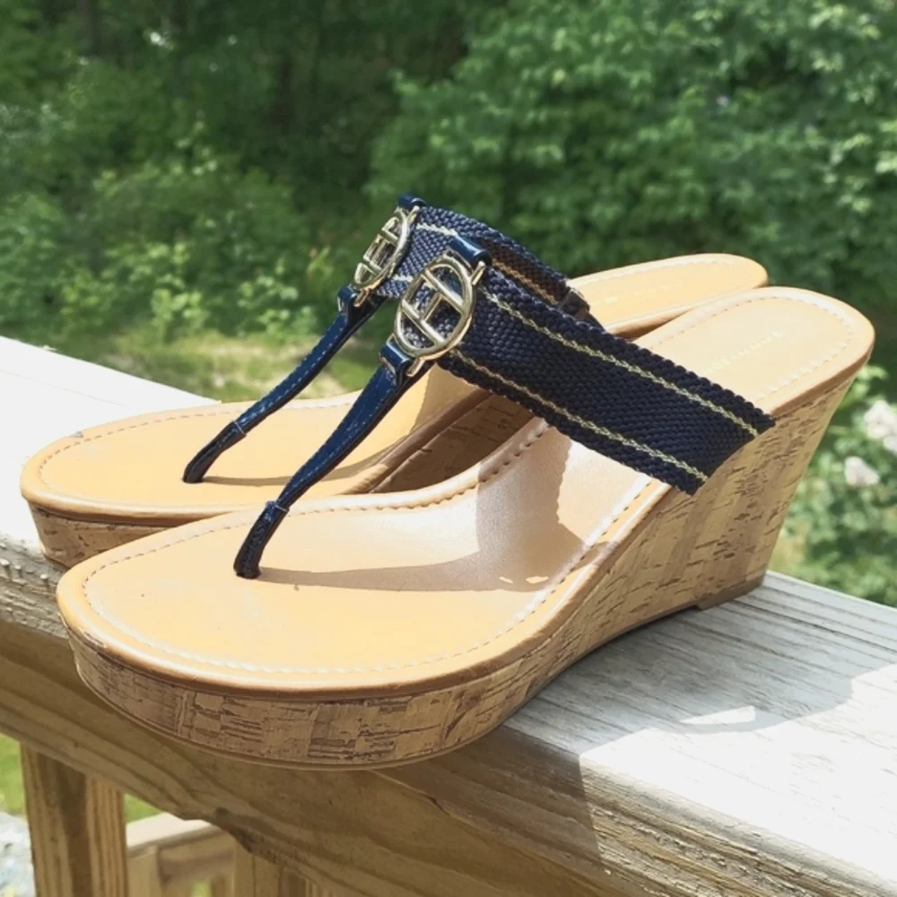 Tommy Hilfiger Cork Wedge Heels Slip on sandals Sz 9.5